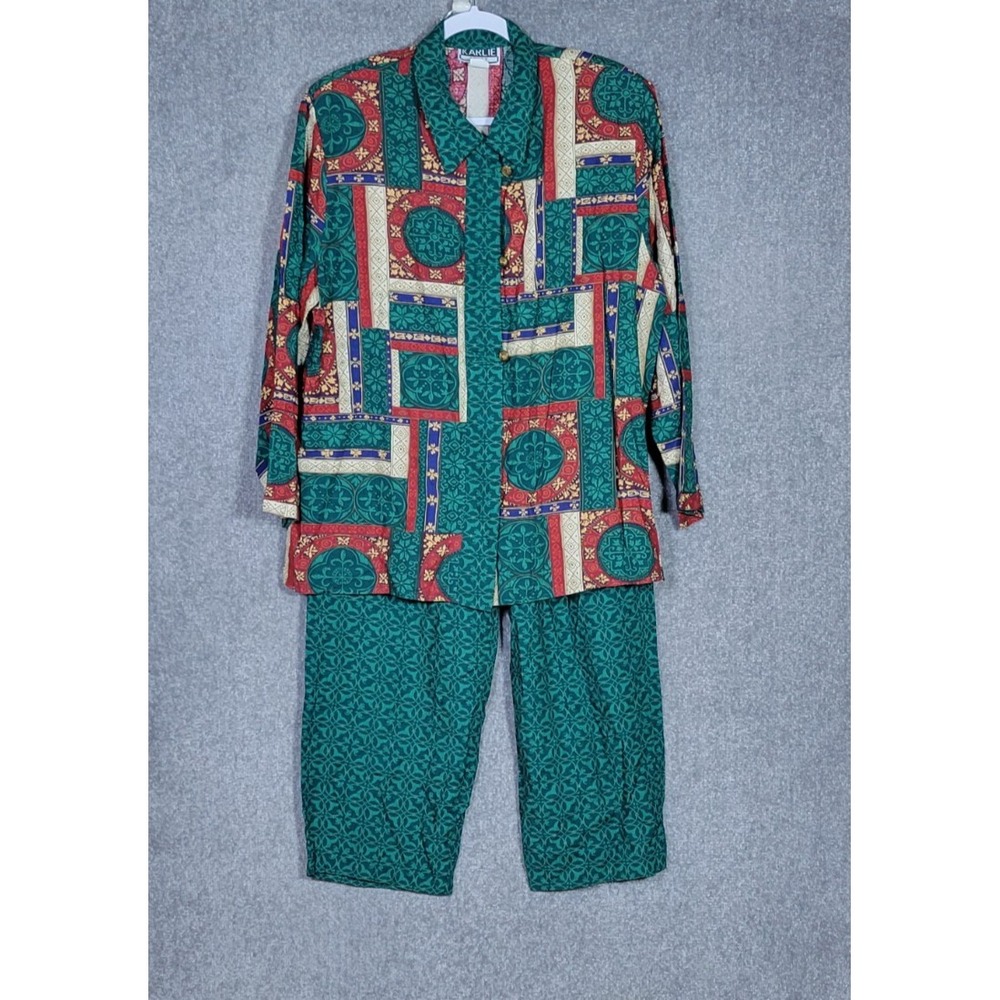 Vintage Karlie Sport Top & Pants Outfit Womens Sz XL Celtic‎ Patchwork Geometric